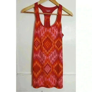 Women’s Athletic Racerback Tank in Pink, Orange and Purple Design Size  S